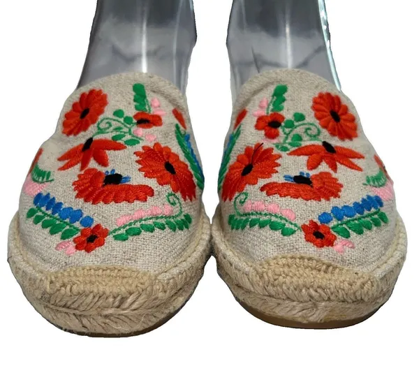 Soludos Ibiza Embroidered Mule Womens Size 8.5 Espadrille Flats‎ Floral Tan Boho - Image 2