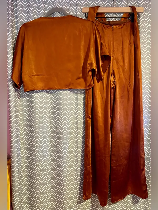 Lulus | Flirt For Fun Rust Brown Tie-Front Two-Piece Wide-Leg Jumpsuit, XS - Image 8