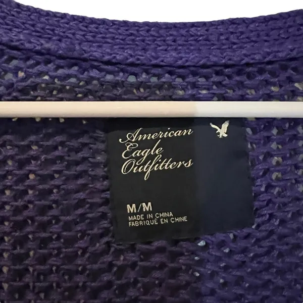 American Eagle Outfitters Cardigan Sweater‎ Womens Medium Purple V-Neck Button - Image 3