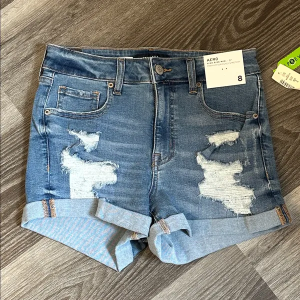 Aeropostale Women's Blue Denim High Rise Midi Shorts 3” - Image 3