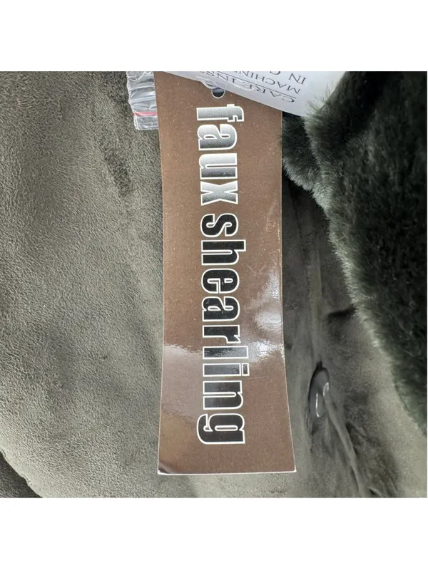Olive Green Hooded Penny Lane Jacket Faux Shearling Fur Lined Embroidery XL NEW - Image 9