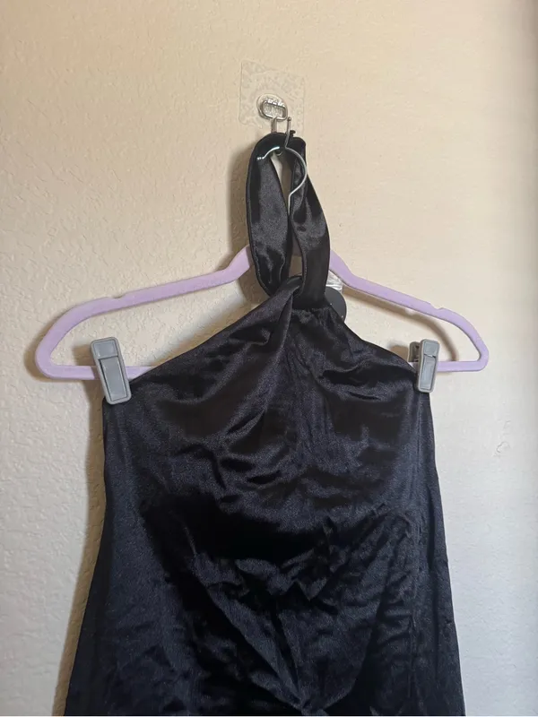 Klassy‎ Network Halter Satin Mini Dress Sz L NEW Bra-free Party - Image 3