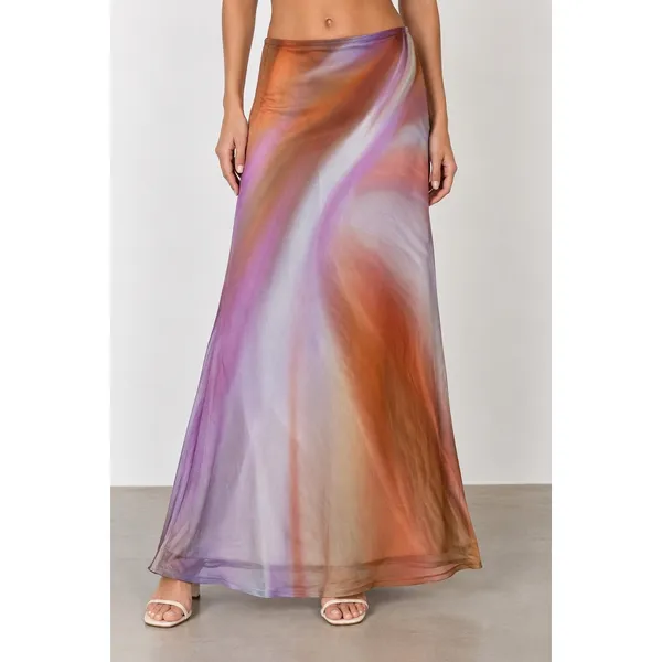 AFRM Y2K Women Purple Orange Abstract Marble Mesh Maxi Skirt Y2K Bodycon Size S - Image 2