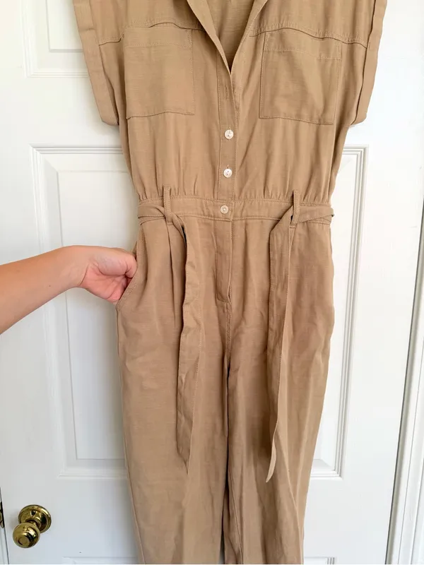 Abercrombie & Fitch Tan Soft Button Front Utility Jumpsuit Sz S Like New - Image 4