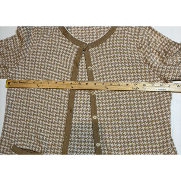 LANDS' END Women's Supima Cotton Cardigan Sweater Long Sleeve Houndstooth LARGE‎ - Image 4