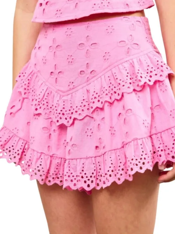 Mustard Seed Elenor Pink Ruffle Eyelet Skort Set Small EUC - Image 6