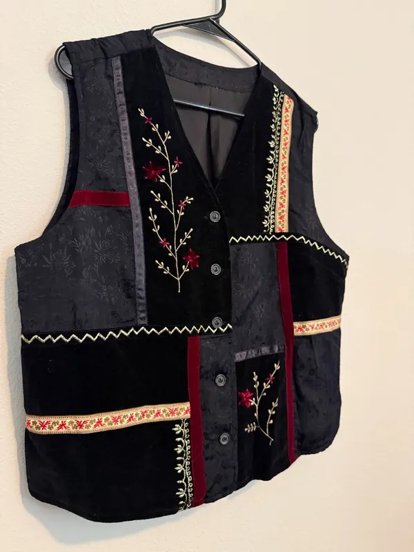 Vintage Black WhimsiGoth Patchwork Embroidered Vest - Image 2