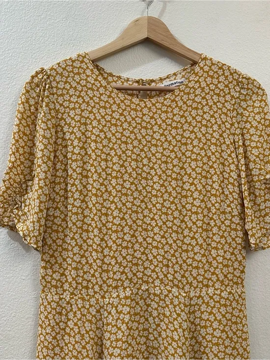 Reformation Gracie Short Sleeve Floral Print Crepe Mini Dress In Peru Yellow 12‎ - Image 7