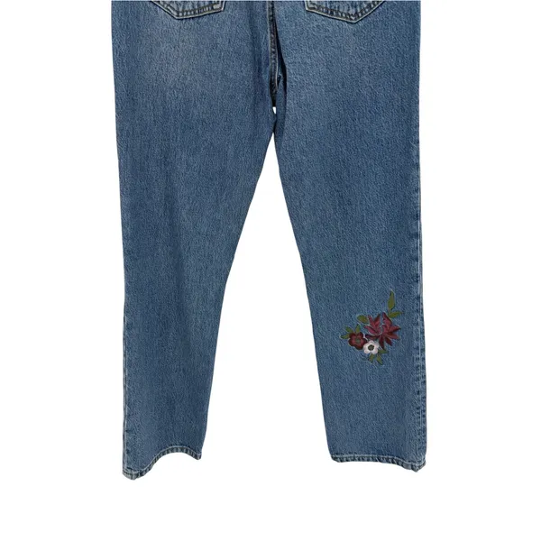 Reformation Cynthia High Rise Straight Jeans Fauna Floral Embroidered Size 28 - Image 10