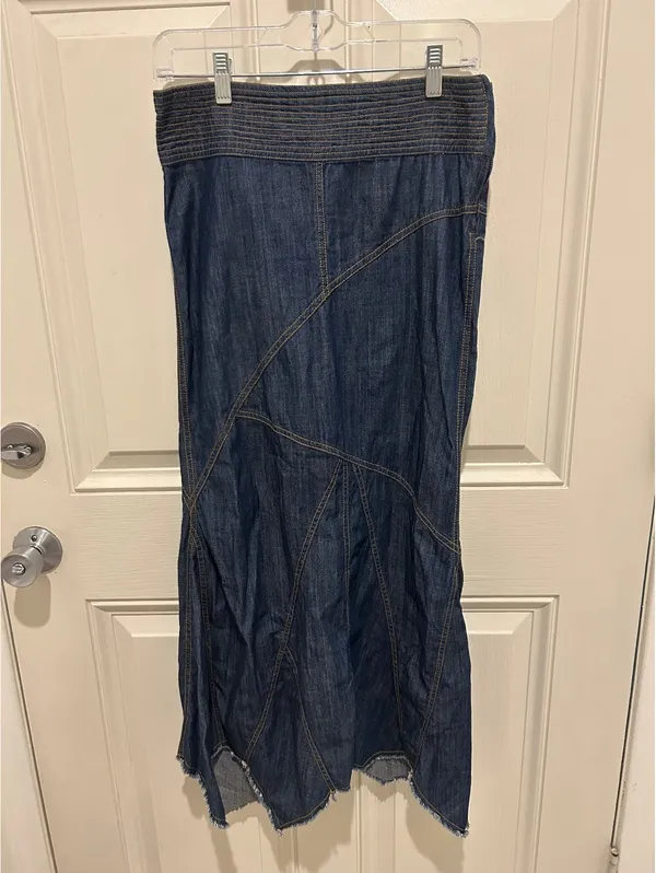 Vintage Y2K Urban Outfitters Denim Maxi Skirt S Asymmetrical Raw Hem Boho - Image 2