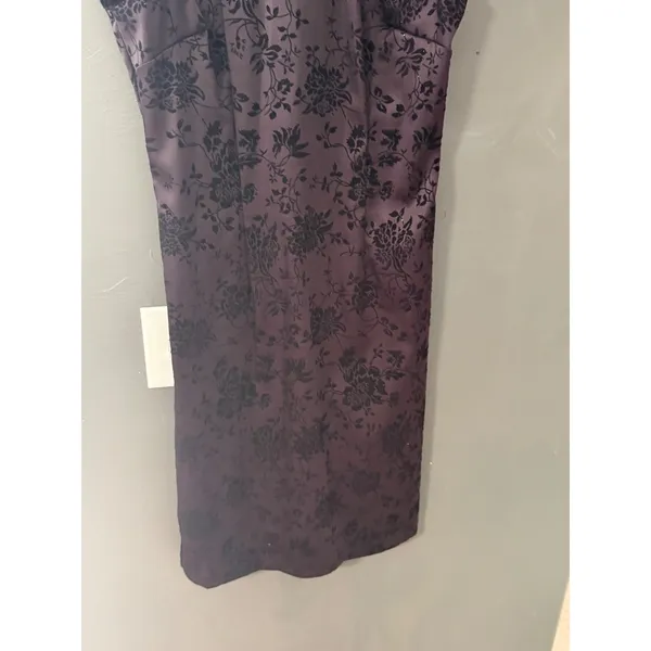 Purple‎ Black Floral Velvet Flocked Cheongsam Qipao Whimsigoth Sheath Dress - Image 3