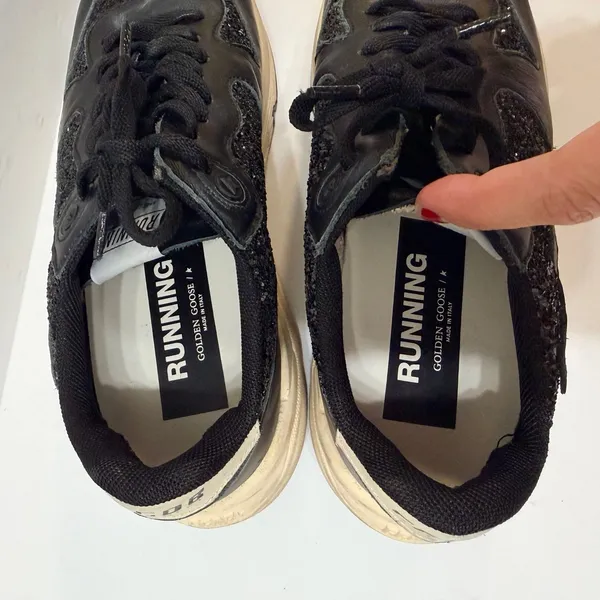 Golden Goose Running Sole Sneakers Black Glitter Leather Star Low Top IT 39 US 9 - Image 7