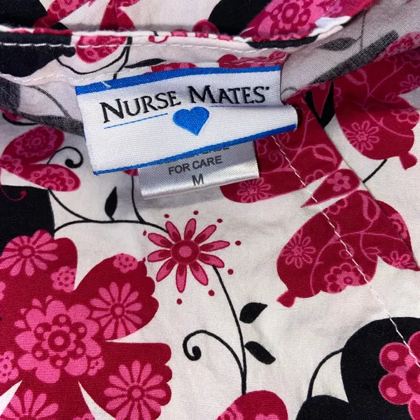 Nurse Mates Pink and Black Floral Women's Scrub Top - Image 4