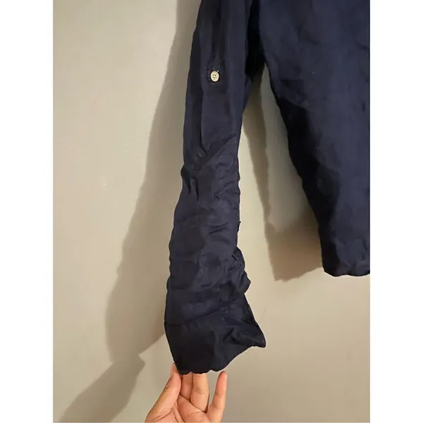 Chaps Top Women’s Button Up Roll Tab Long Sleeve Solid Blue Casual Small - Image 4