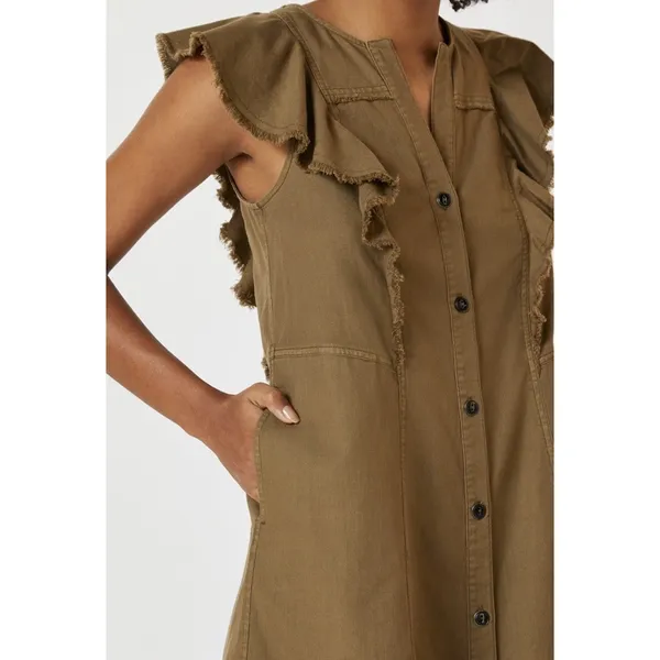 Anthropologie Pilcro Flutter-Sleeve Buttondown Tunic Mini Dress Moss XSmall - Image 2