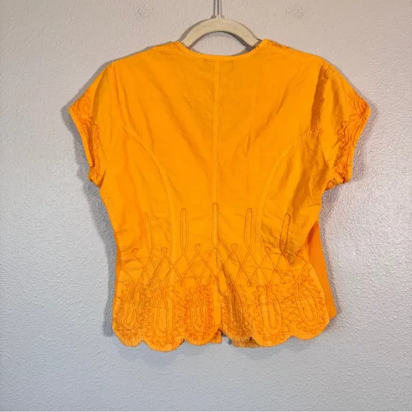 G Designs Orange Embroidered Boho Blouse Womens M Peasant Fairycore Renaissance - Image 5