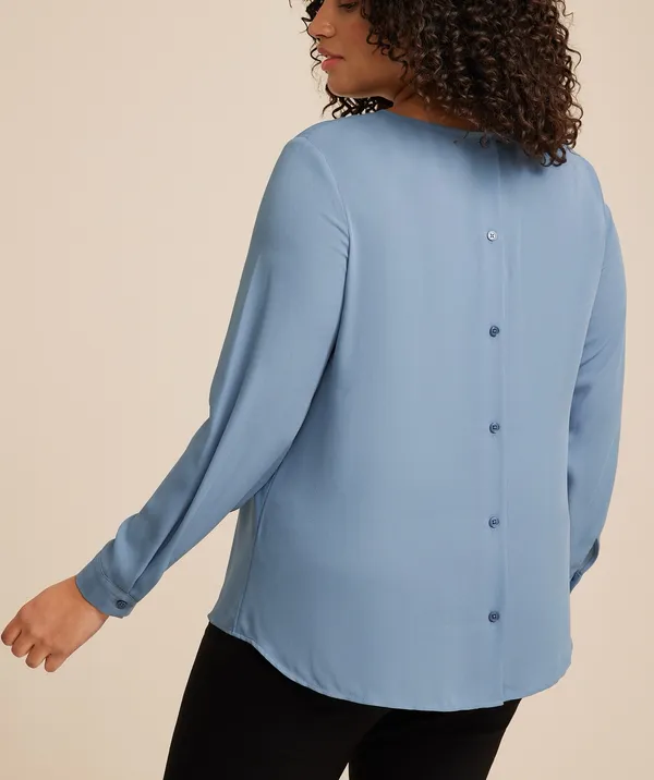 Maurices Delton Blouse Solid Light Blue Button Back Long Sleeve - Image 2