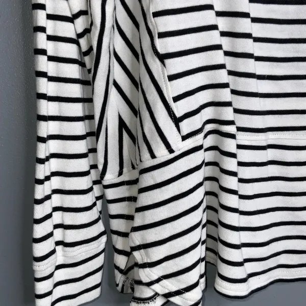 Tribal Black and White Striped Blouse Henley Tunic XL - Image 3