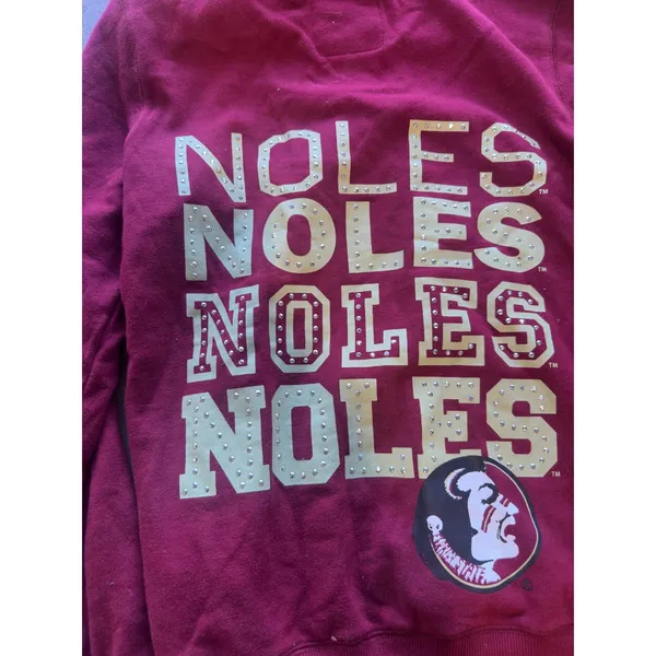 Y2K College Classics FSU Florida State Seminoles Zip Up Hoodie Maroon Rhinestone - Image 3