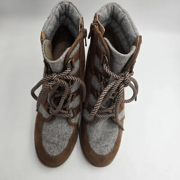 R2 Wenda Wedge Ankle Boots Womens 7M Brown Gray Cottagecore Combat Style Lace Up - Image 4