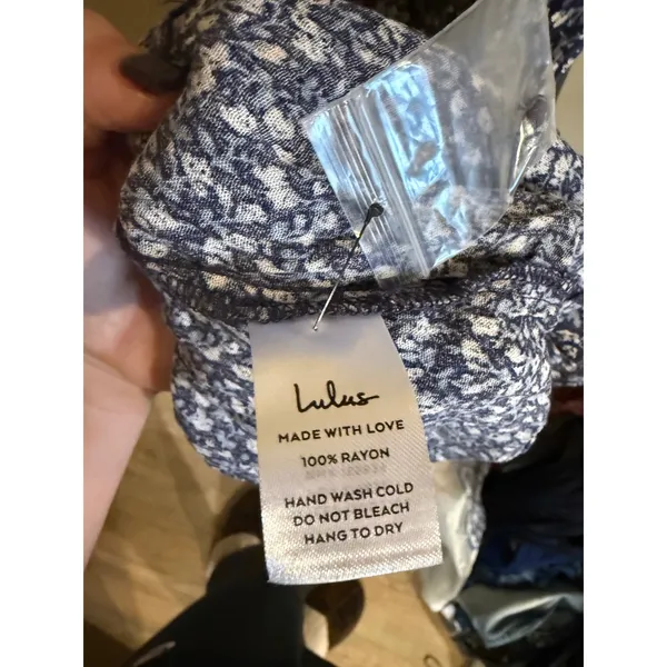 Lulus Navy Blue Floral Tiered Ruffle‎ Spaghetti Strap Mini Dress Size S - Image 7