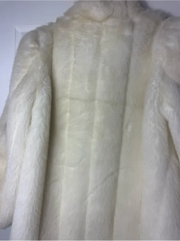 Vintage Women's Cream Faux Fur Jacket Front Button Made In USA Size XL Coat - Image 5