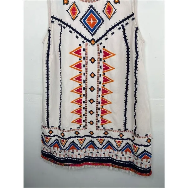 Anthropologie Akemi + Kin Reagan Mini Sleeveless Dress Embroidered Linen Size 2P - Image 3