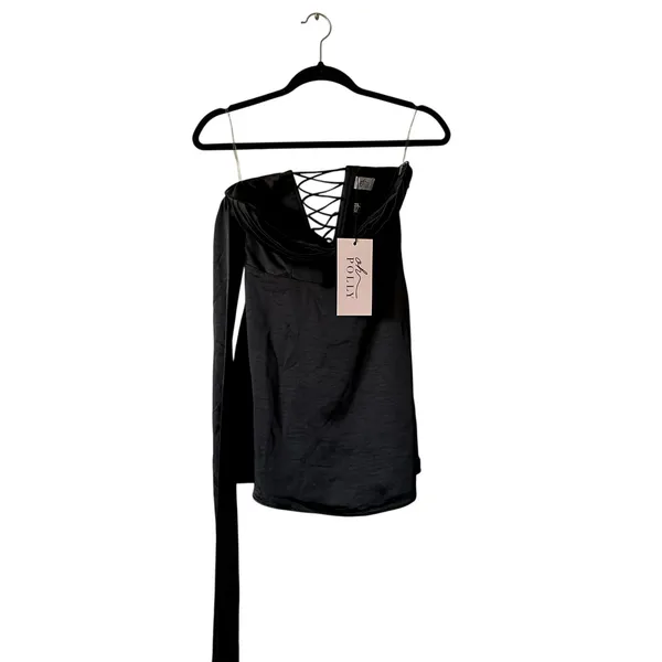 Oh Polly Anastasia Draped Halterneck Satin Mini Dress in Black size 4 New - Image 6