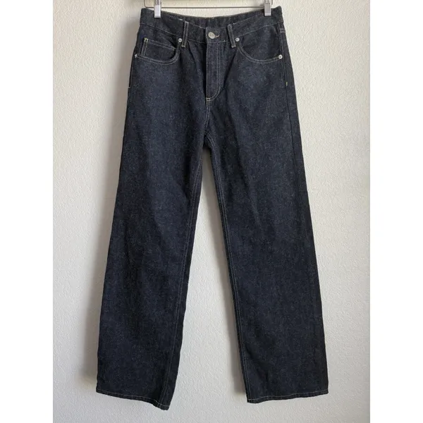 Zara Womens High Rise Wide Leg Rigid Denim Jeans Dark Raw Indigo Blue Size 2 - Image 3