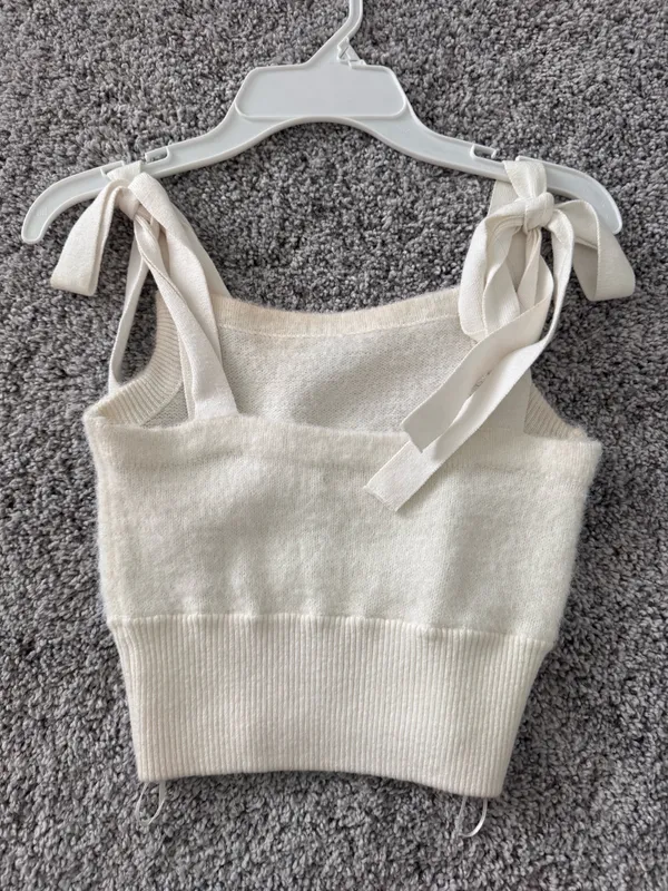 Knitted crop tie tank White - Image 3