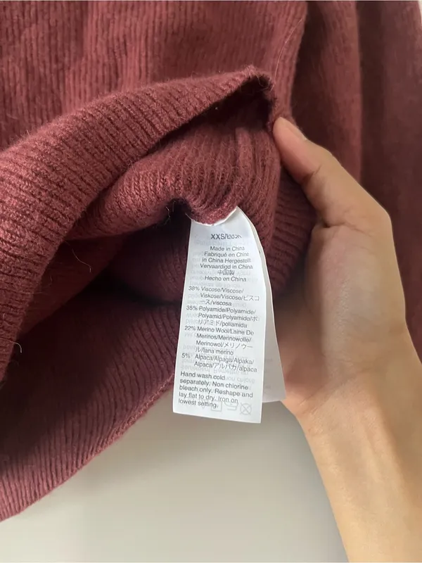 Madewell Wool Blend Puff Sleeve Knit Sweater XXS Red Burgundy Rustic Fall - Image 6