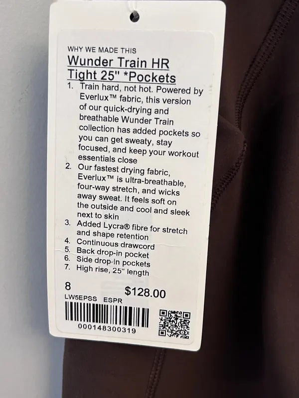 NWT Lululemon Wunder Train High-Rise Tight with Pockets 25" size 8 Espresso - Image 7