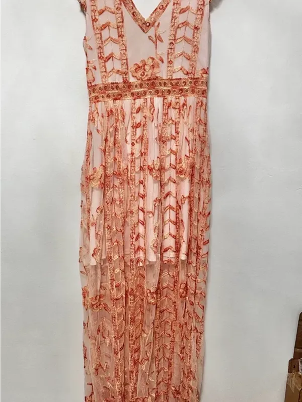 Altar'd State Peach Lace-Embroidered Maxi Dress - Image 3