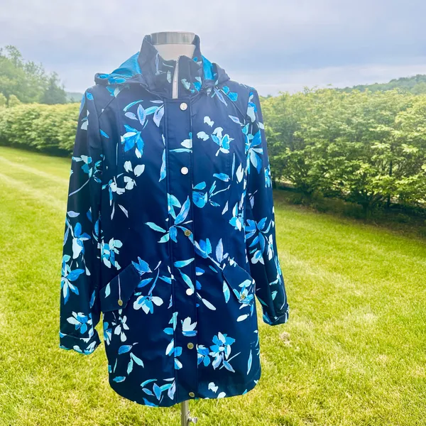 Dennis Basso Spring Rain Blue Floral Raincoat size XS - Image 5