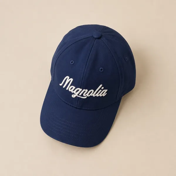 Magnolia Market Script Embroidered Navy Blue‎ Flexifit Baseball Cap Hat S/M NEW - Image 2
