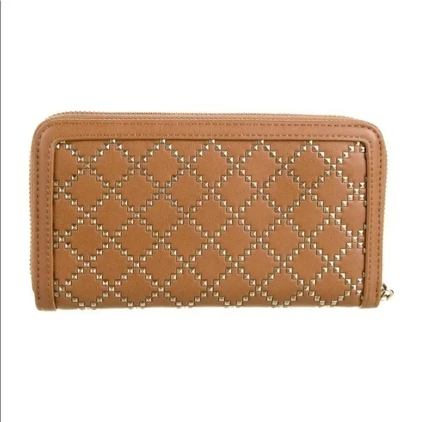 Love Moschino Tan Studded Zip-Around Wallet Gold Logo NWT - Image 2