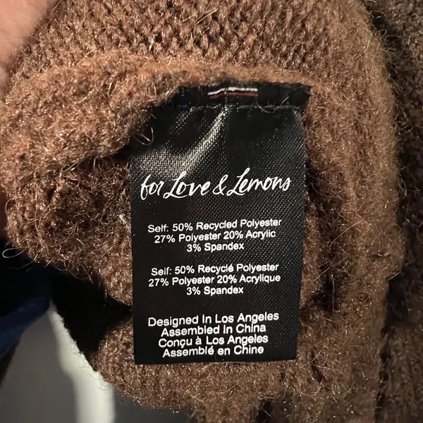 For Love & Lemons Cropped Amelia Sweater Chic Brown Knit with Back Tie Size XL - Image 9
