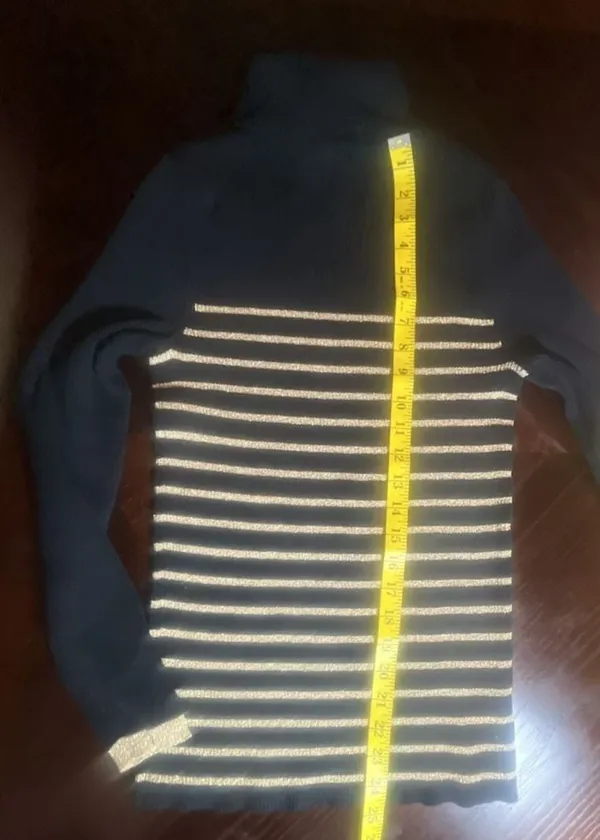 Lauren Ralph Lauren Black and Gold Metallic Striped Ribbed Turtleneck Sweater - Image 10