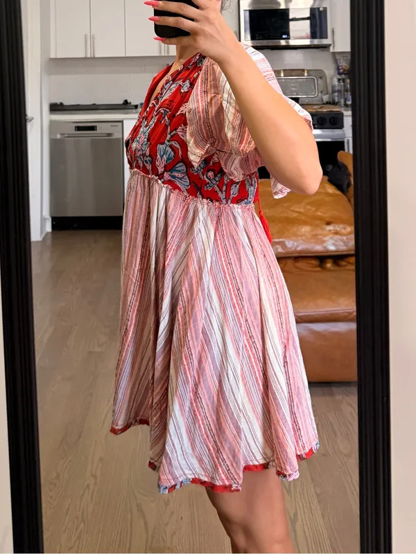 Free People Under The Sun Tunic Dress Floral Striped Red Rome - Image 6