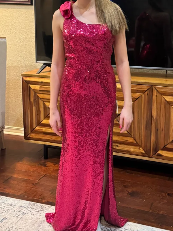 Next Up Hot Pink Size 5/6‎ Dress One Shoulder Evening Gown Sequin Formal - Image 8