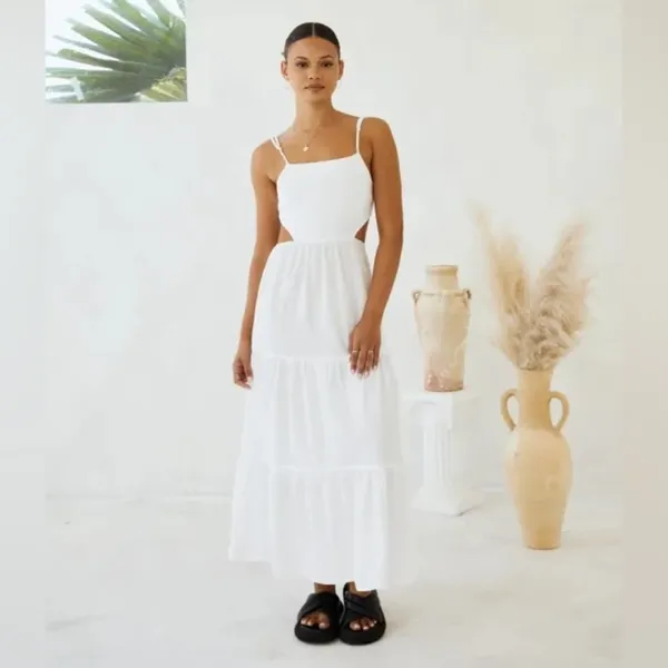Blanco By Nature White Cutout Maxi Dress – Size M – Made in Peru - Image 3