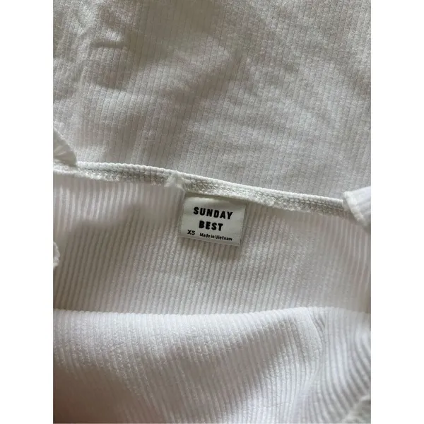 Aritzia Sunday Best White Ribbed Ruffle Strap Mini Dress Size XS - Image 2