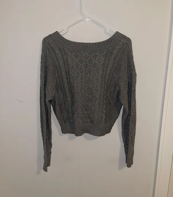 Gray Cable Knit Oversized Sweater - Image 2
