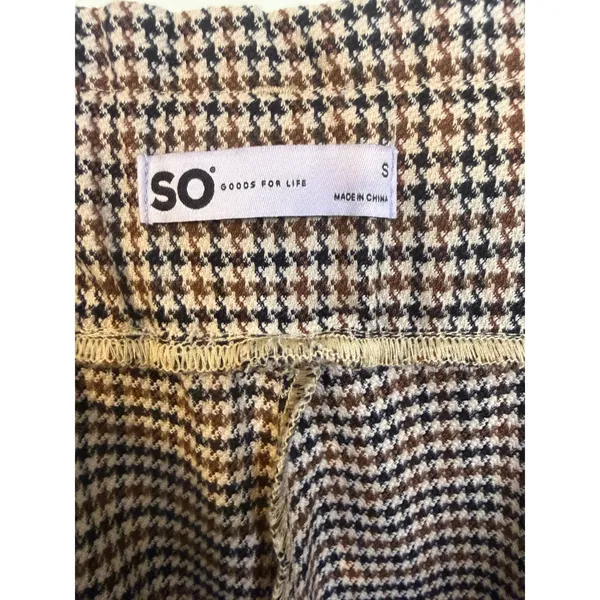 SO Houndstooth Pants Womens Small Brown Excellent Paperbag Waist Tie Belt Cuffed - Image 2