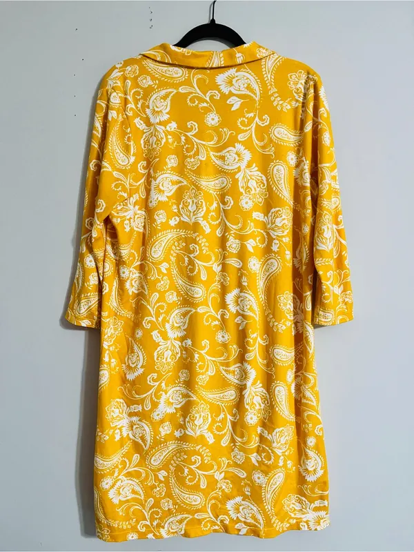 Kim Rogers Mustard Yellow Paisley Tunic Shirt Dress L Cotton Preppy Retro Mod - Image 13