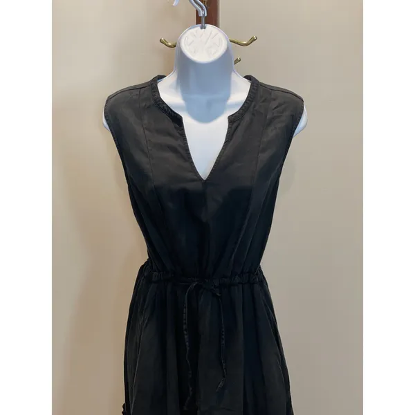 Lands’ End Black V Neck Adjustable Tie Waist Dress Size M Long - Image 2