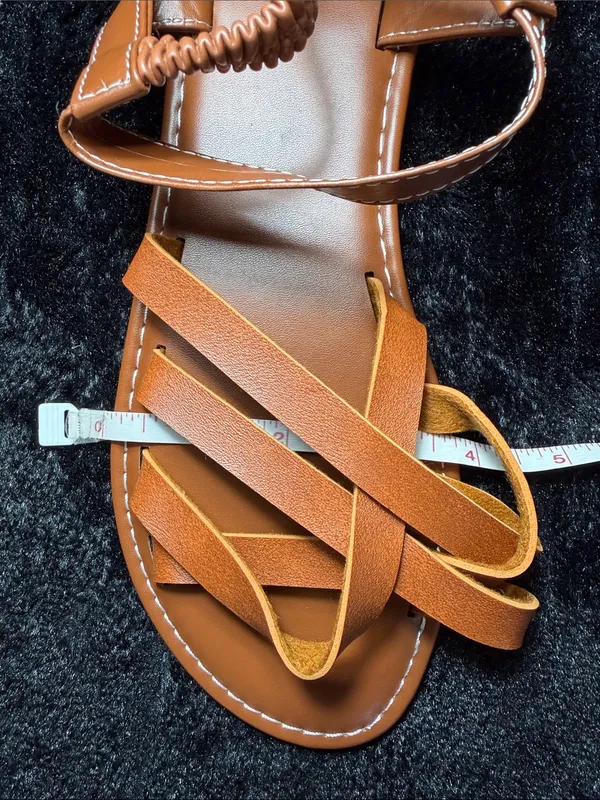 Shein Cognac PU Leather Cross Strap Adjustable Flat Sandal Size 9 EU 40 - Image 5