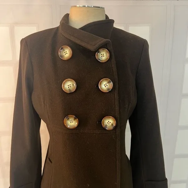 Michael Michael Kors Brown Double Breasted Wool Blend Lined Peacoat Size Medium - Image 4