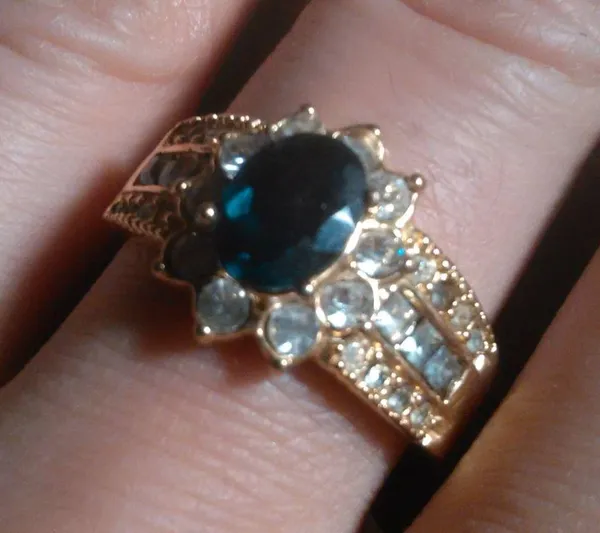 Simulated Emerald and White Crystal Gold Plate Ring (Size 10) - Image 5