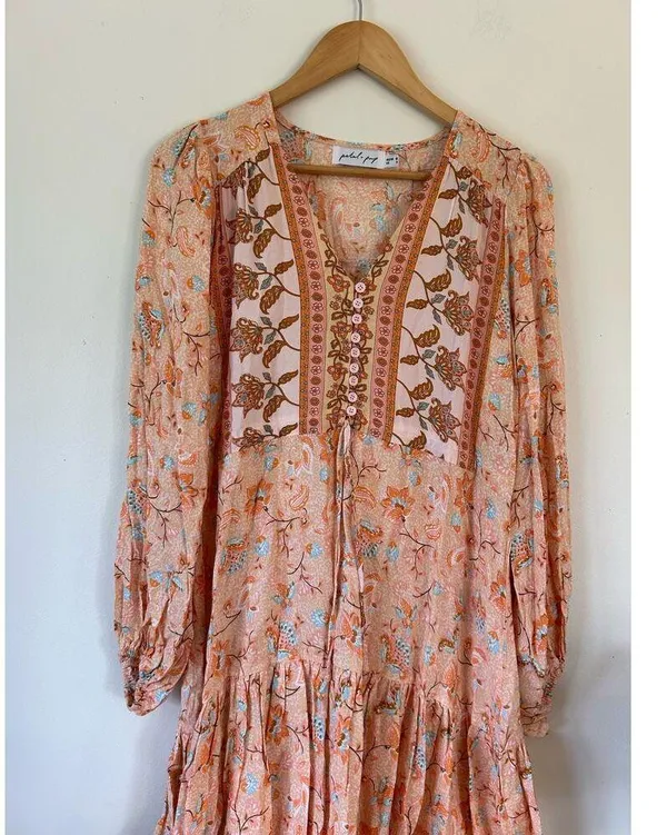 Petal + Pup womens maxi dress size 4 orange print long sleeve v neck tiered - Image 2